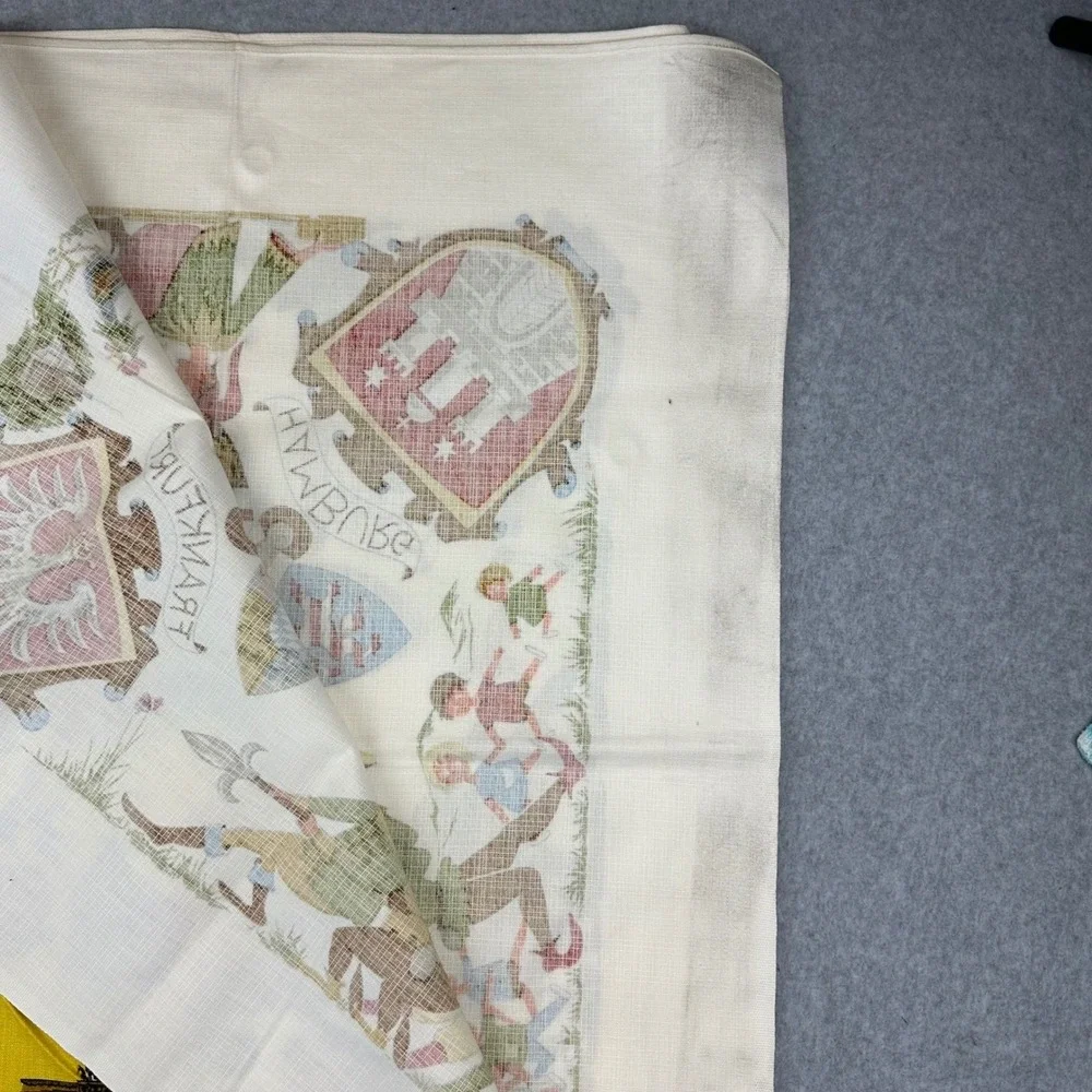 Vtg 50s Germany Souvenir Map Tea Towel Illustrated Cities Coats of Arms‎ 62